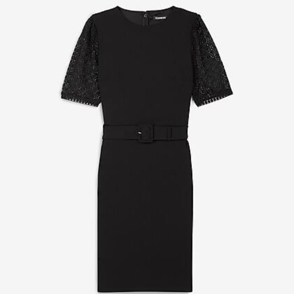 Express Belted Lace Sleeve Sheath Dress - Picture 3 of 6